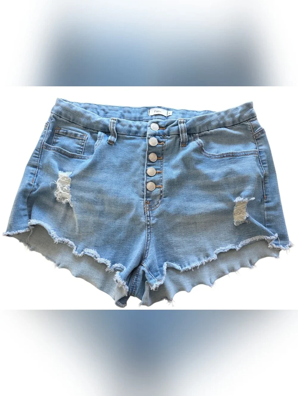 Rue21 Light Blue Button Fly Distressed Denim Shorts Size 18